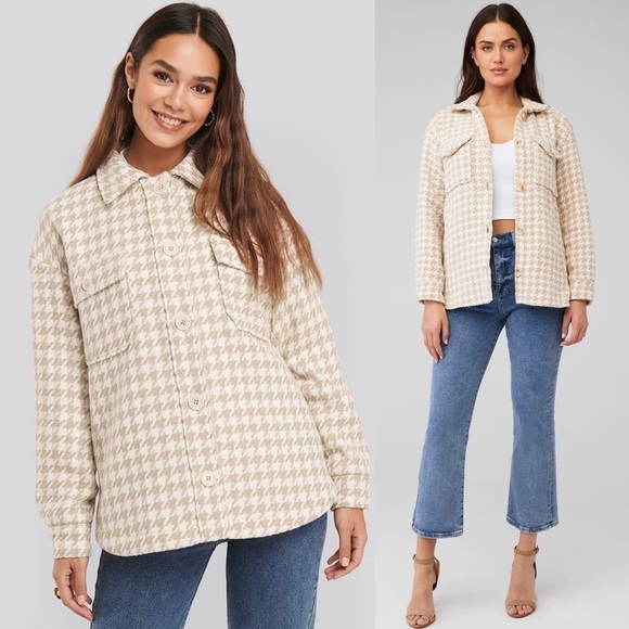 NWT REVOLVE X PISTOLA Houndstooth Wool Blend Oversized Button Up Shirt Jacket XL - Picture 2 of 13